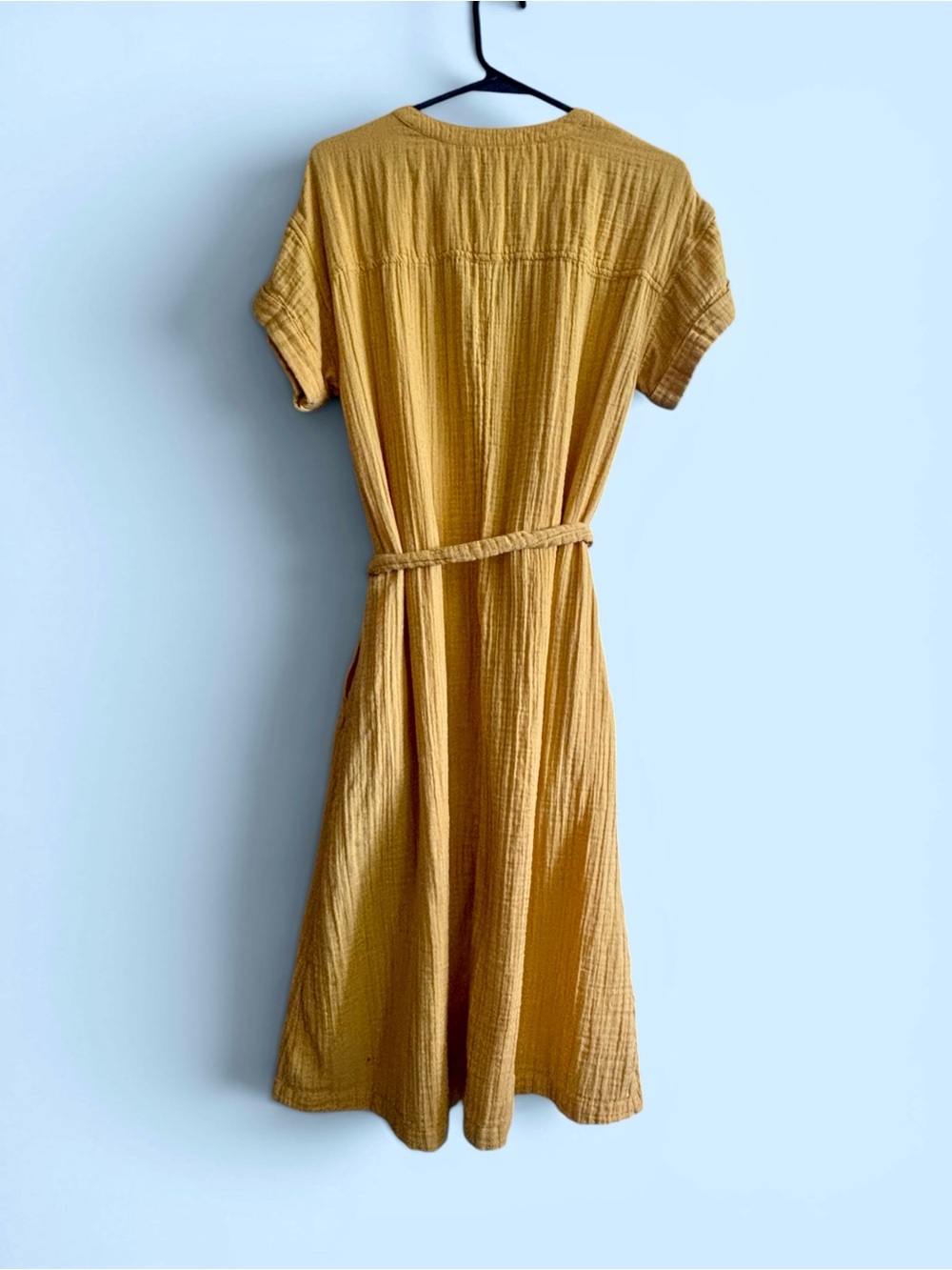 Wonderly: Made In India Short-Sleeve Mustard Midi Dress Cotton Gauze - Picture 3 of 5